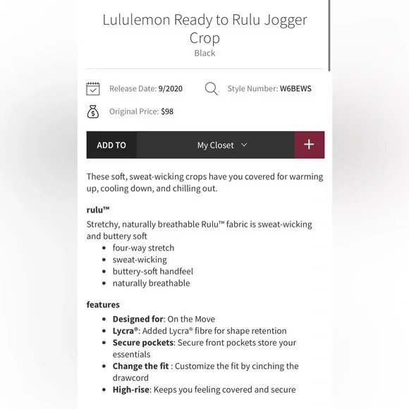 Lululemon Ready To Rulu Jogger Crop in Black Size 2 - Picture 6 of 13